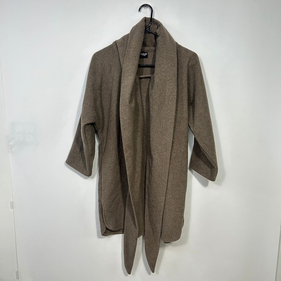 Wool Scarf Neck Sweater Tunic L Taupe Pullover Cowl Neck Minimalist Quiet Luxury - Picture 2 of 7